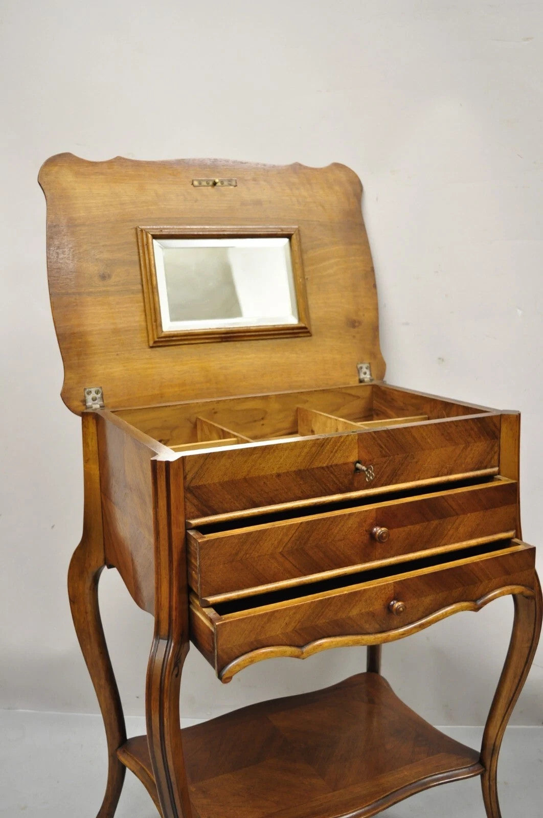Antique French Victorian Mahogany Sewing Stand Nightstand Side Table w/ Flip Top