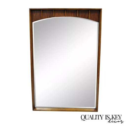Vintage Mid Century Modern Sculpted Walnut & Rosewood Beveled Glass Wall Mirror