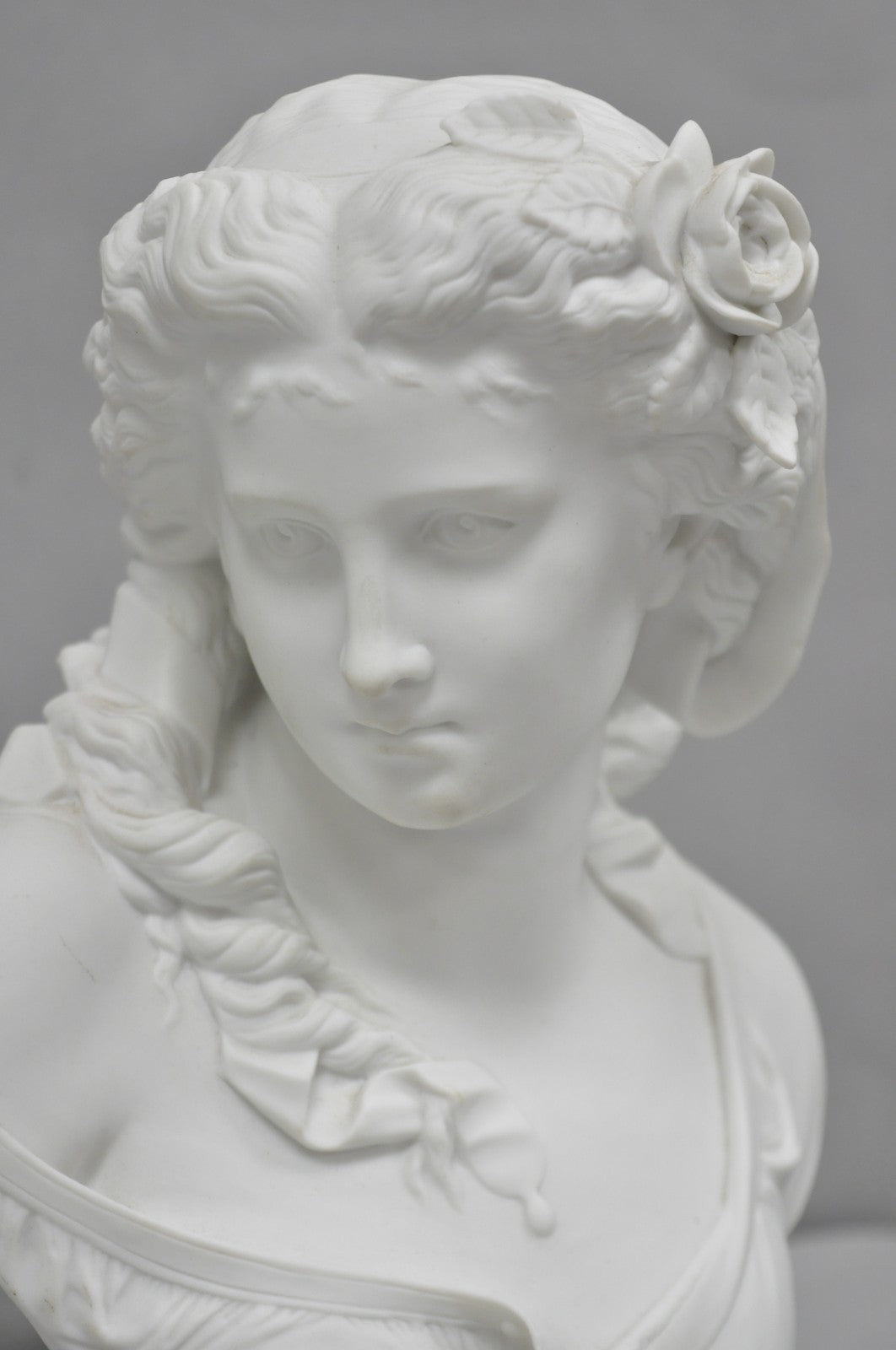 Antique French Classical Parian Porcelain 13" Goddess Female Maiden Bust - Pair
