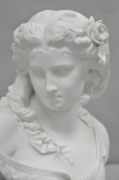Antique French Classical Parian Porcelain 13" Goddess Female Maiden Bust - Pair