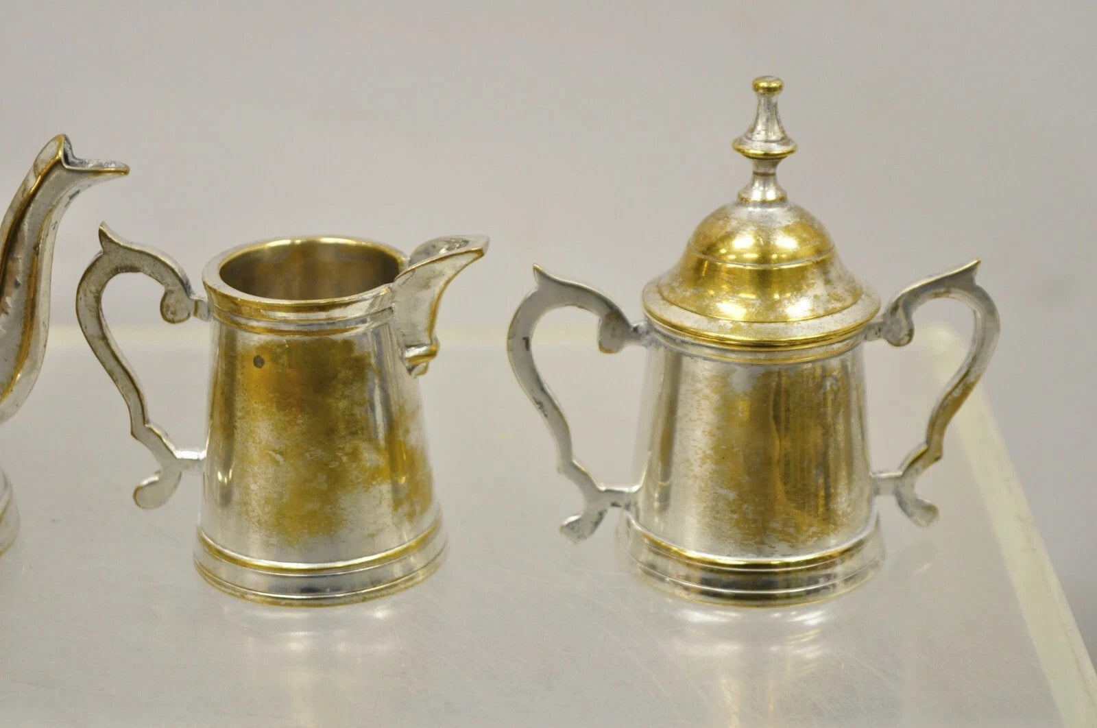 Vintage Federal Style Small Indian Silver Plated Coffee Tea Set w/ Wilcox Tray