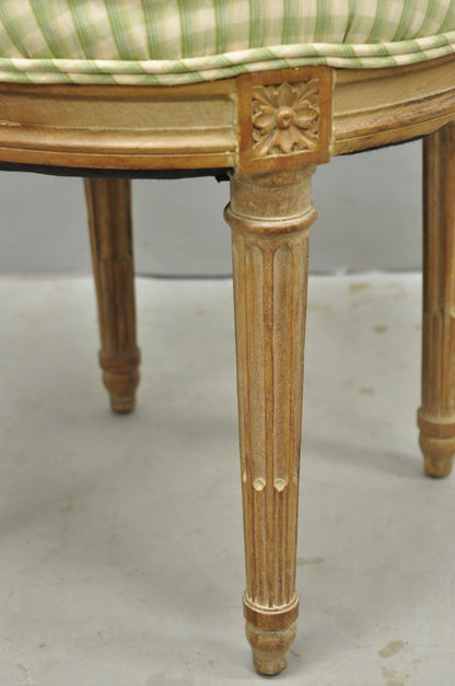 Vintage French Country Louis XVI Style Round Seat Carved Vanity Stool Chair