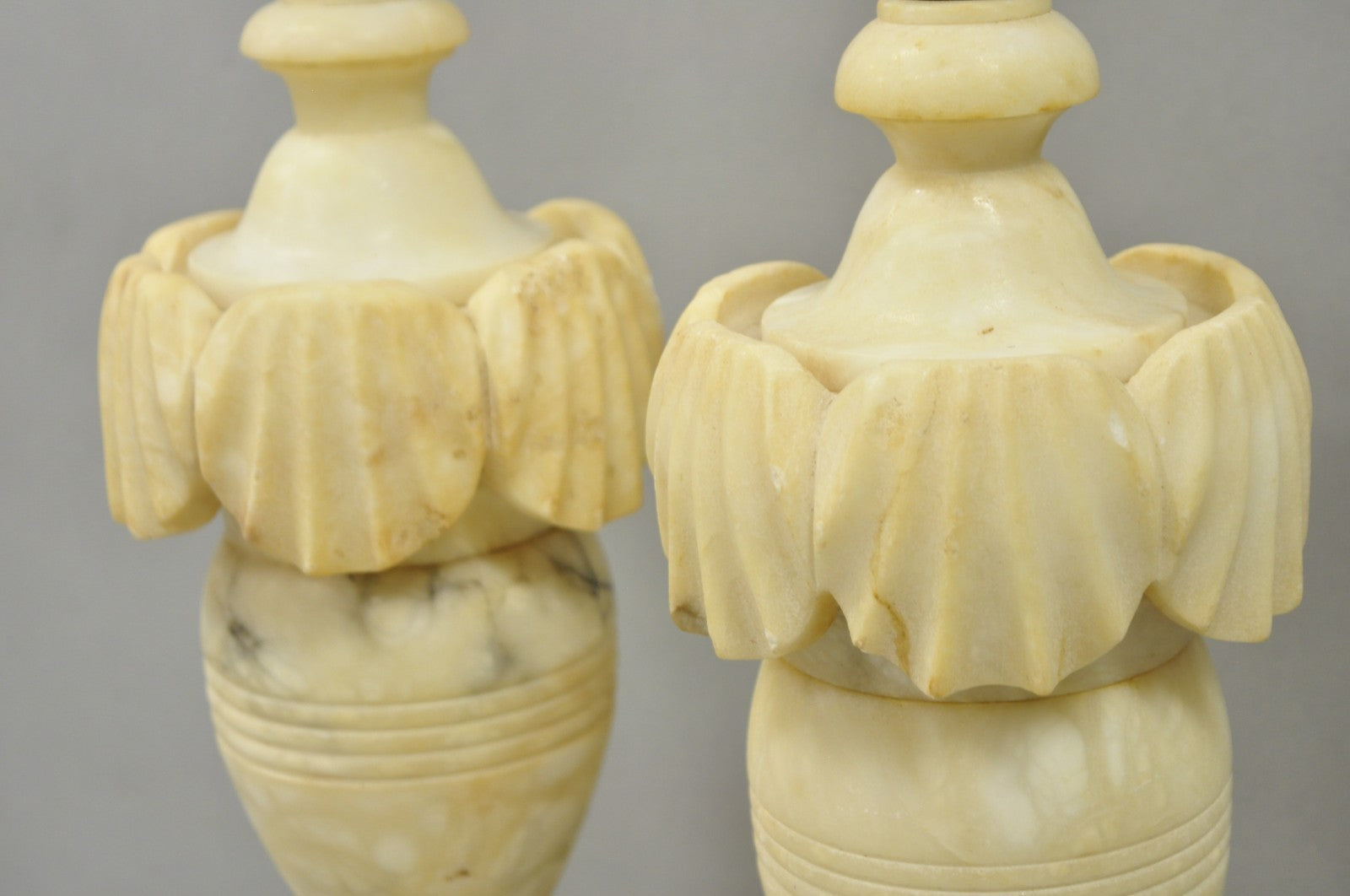 Antique Italian Neoclassical Style Carved Marble Shell Urn Table Lamps - a Pair
