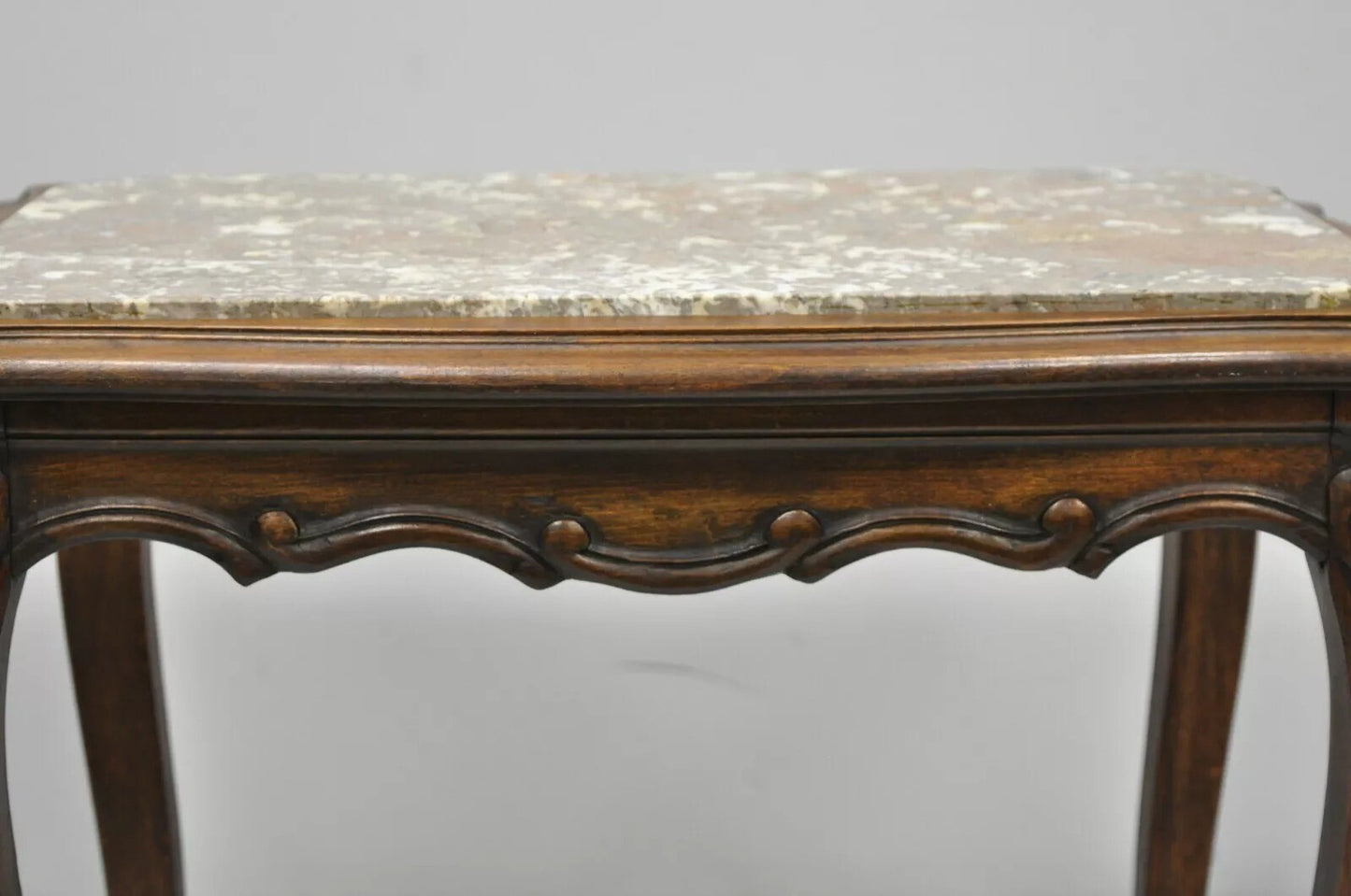 Vintage French Louis XV Style Walnut Marble Top Small Side Coffee Table