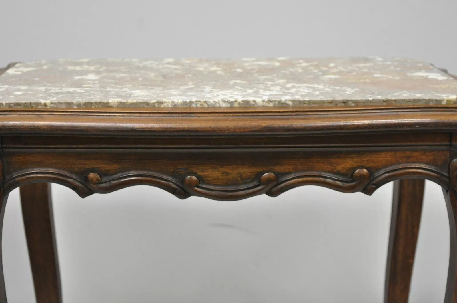 Vintage French Louis XV Style Walnut Marble Top Small Side Coffee Table
