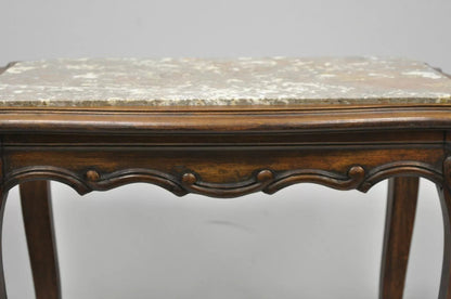 Vintage French Louis XV Style Walnut Marble Top Small Side Coffee Table