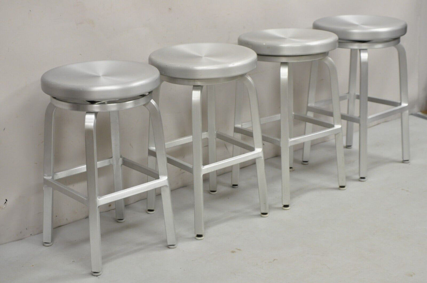 Crate & Barrel Brushed Aluminum Metal Swivel Counter Bar Stool - Set of 4