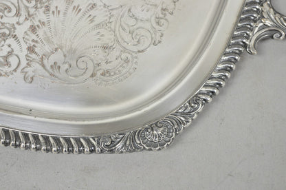 English Victorian Silver Plated Twin Handle Butlers Serving Platter Bar Tray