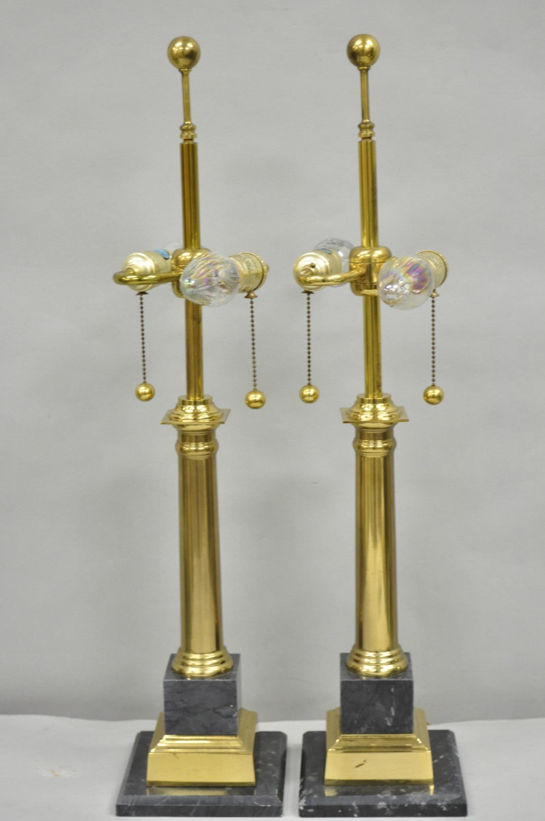 Vintage French Empire Brass & Italian Black Marble Column Table Lamps (B), Pair