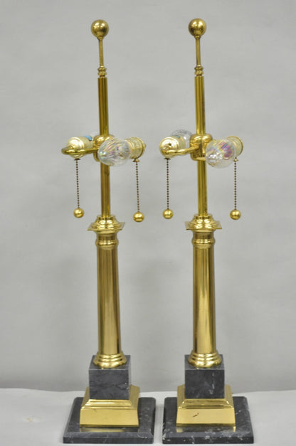 Vintage French Empire Brass & Italian Black Marble Column Table Lamps (B), Pair