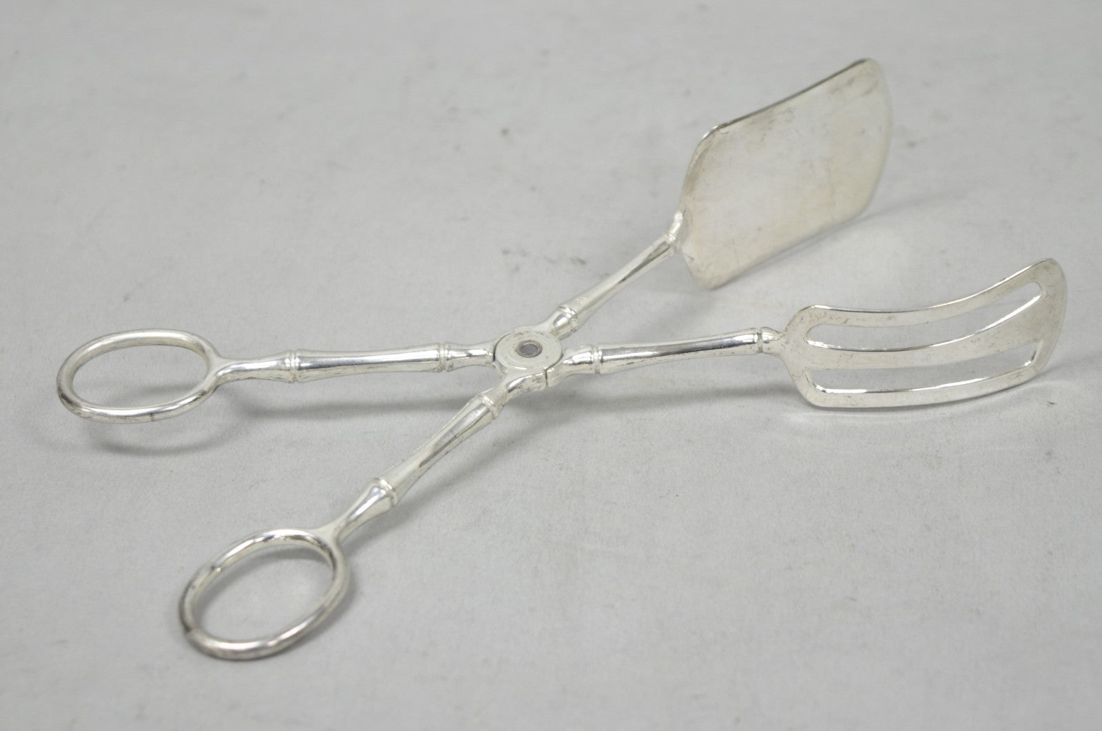 Vintage Silver Plated Faux Bamboo Scissor Style Pastry Cake Serving Tongs