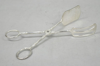 Vintage Silver Plated Faux Bamboo Scissor Style Pastry Cake Serving Tongs