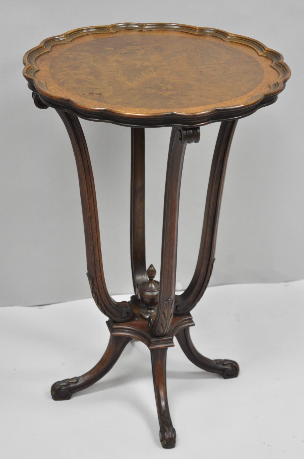 Antique French Louis XV Style Burl Walnut Small Pedestal Base Accent Side Table