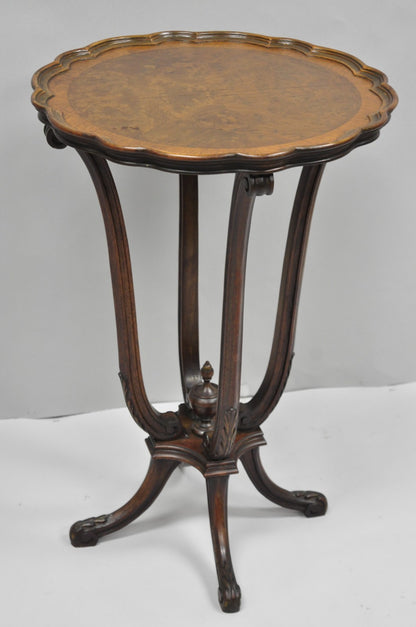 Antique French Louis XV Style Burl Walnut Small Pedestal Base Accent Side Table