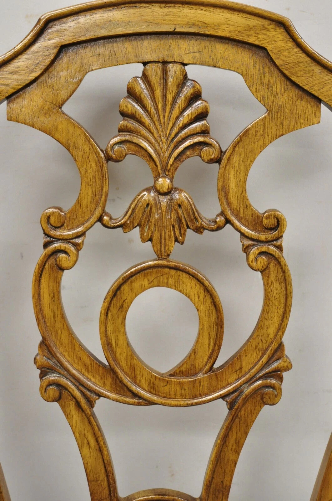 Vintage Italian Baroque Rococo Carved Wood Fretwork Dining Chairs - Set of 6