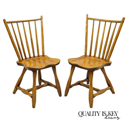 Pair Antique Hunt Country Furniture Colonial Pine Wood Hickory Style Side Chairs