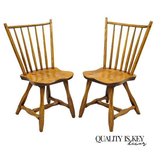 Pair Antique Hunt Country Furniture Colonial Pine Wood Hickory Style Side Chairs