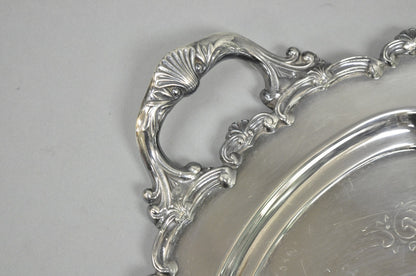 Vintage English Victorian Silver Plated Round Serving Platter Bar Tray w Handles