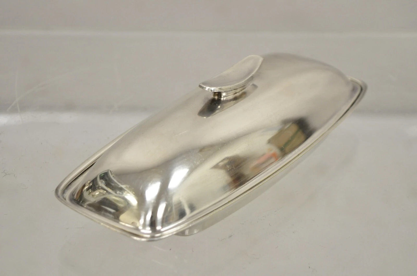 Vintage Gorham YC 775 Silver Plated Modern Butter Dish w/ Glass Liner
