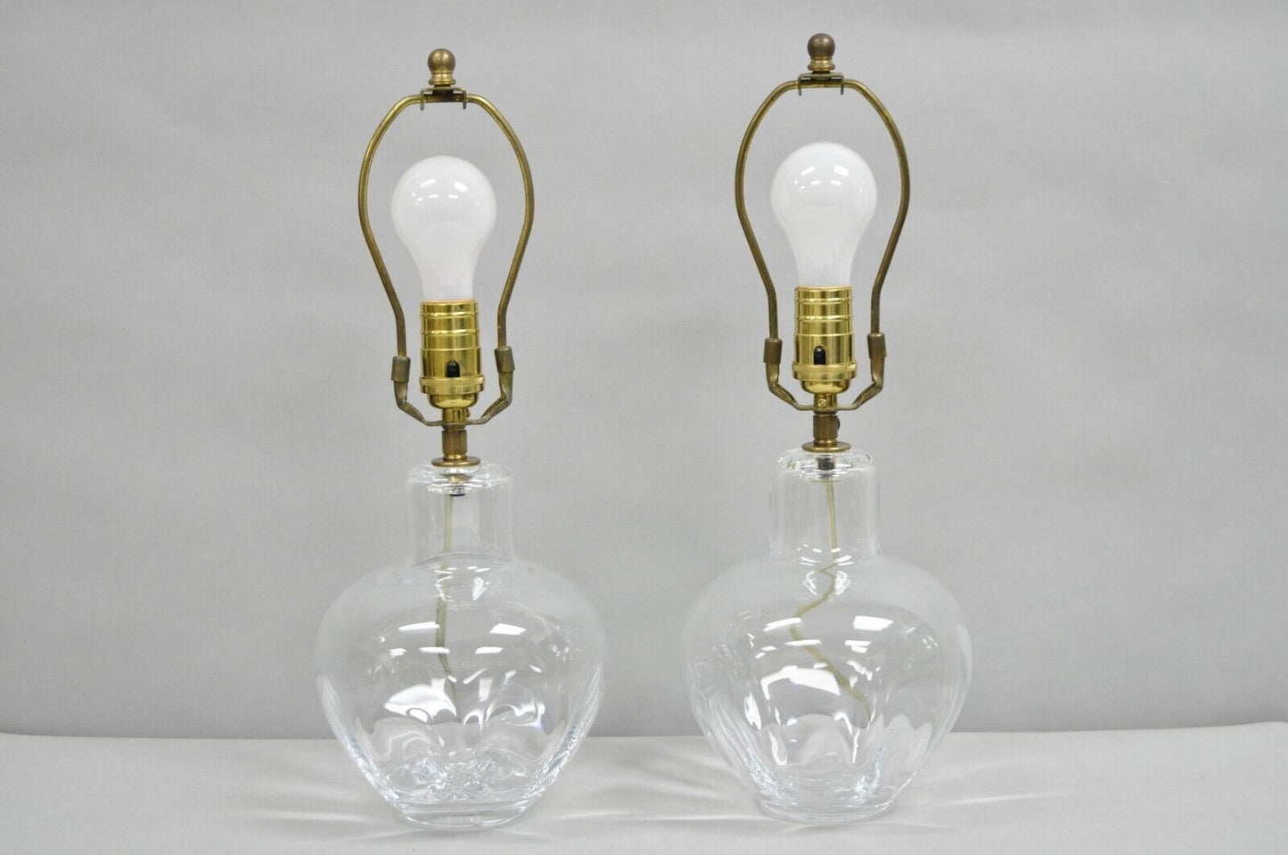 Vintage Simon Pearce Shelburne Modern Handblown Glass Vase Small Table Lamp Pair