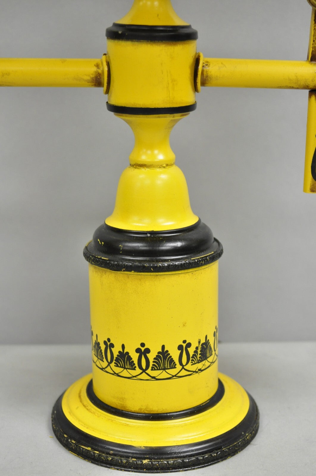 French Country Yellow Paint Italian Tole Metal Candlestick Bouilotte Table Lamp