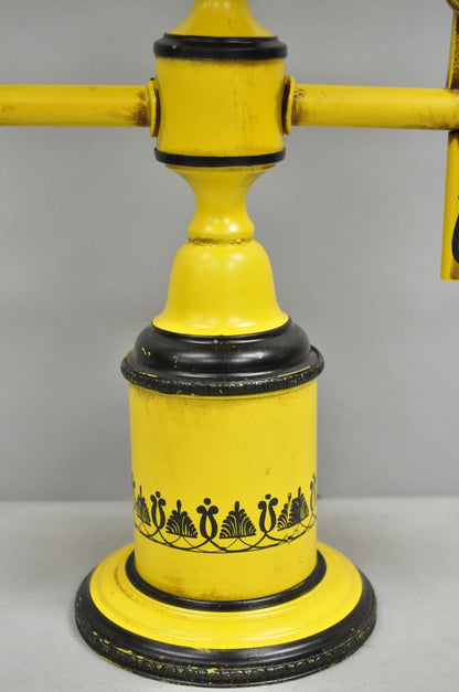 French Country Yellow Paint Italian Tole Metal Candlestick Bouilotte Table Lamp