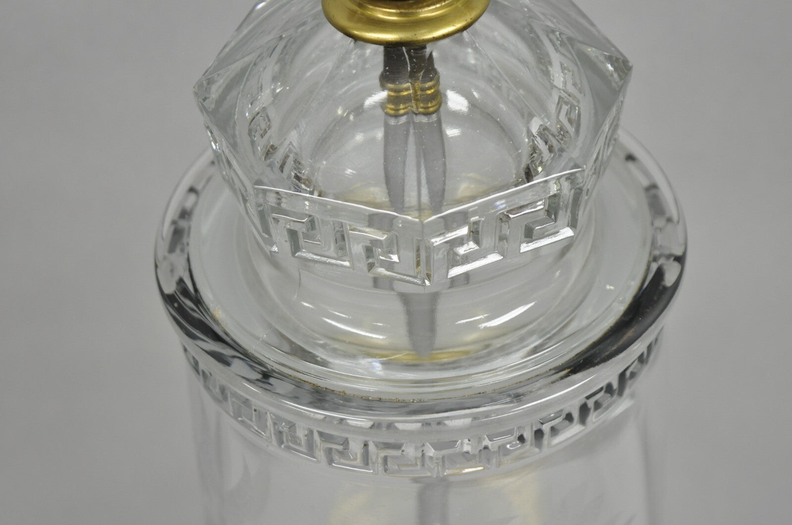 Antique Italian Hollywood Regency Faceted Clear Glass Greek Key Table Lamp