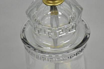 Antique Italian Hollywood Regency Faceted Clear Glass Greek Key Table Lamp