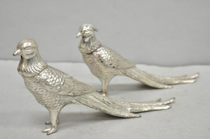 Vintage Mid Century Modern Silver Plated Pheasant Peacock Bird Figurines - Pair