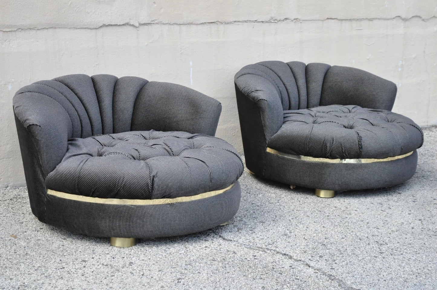 Mid Century Modern Milo Baughman Style Round Black Club Lounge Chair - a Pair
