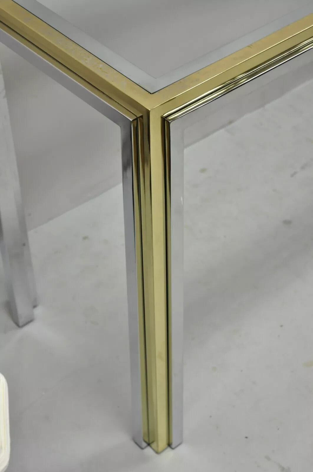 Romeo Rega Modernist Maison Jansen Style Chrome Brass Glass Console Hall Table