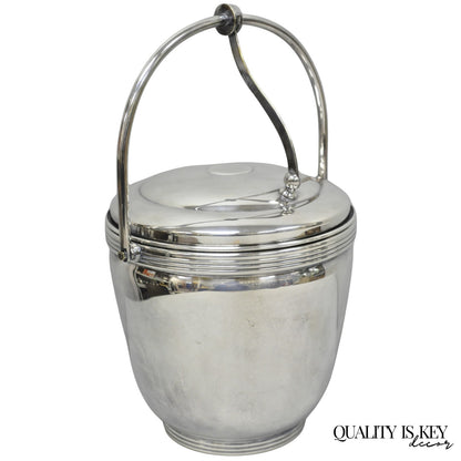 Mid Century Modern Sheffield Silver Plated Reticulating Hinge Ice Bucket w Tongs