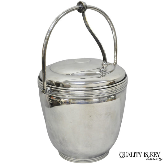 Mid Century Modern Sheffield Silver Plated Reticulating Hinge Ice Bucket w Tongs