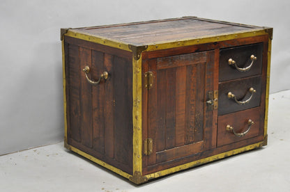 Habersham Wooden Plantation Campaign Trunk Style Side Coffee Table w/ Brass Trim