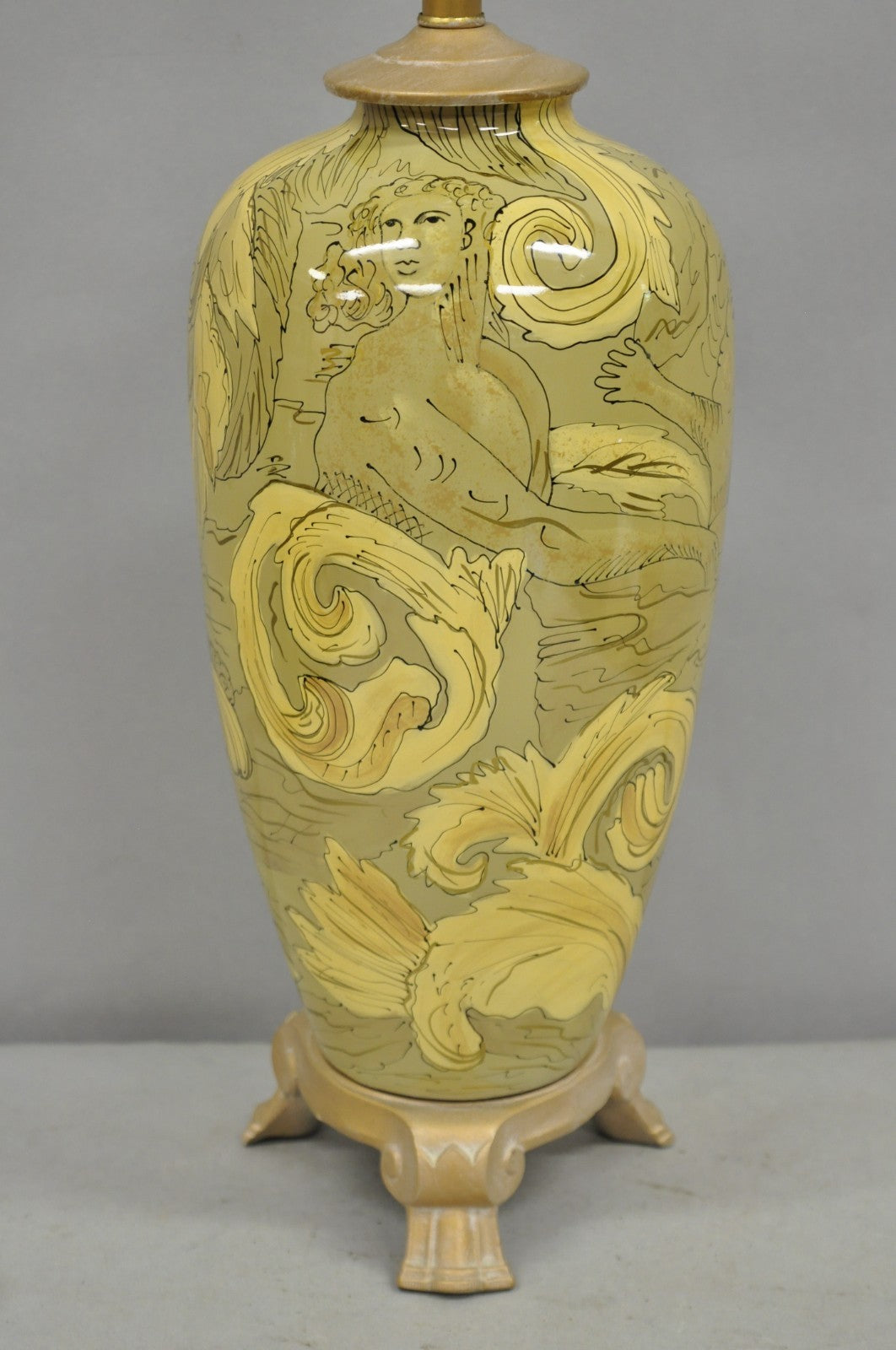 Contemporary Art Nouveau Revival Yellow Glass Jardiniere Table Lamp w/ Figures