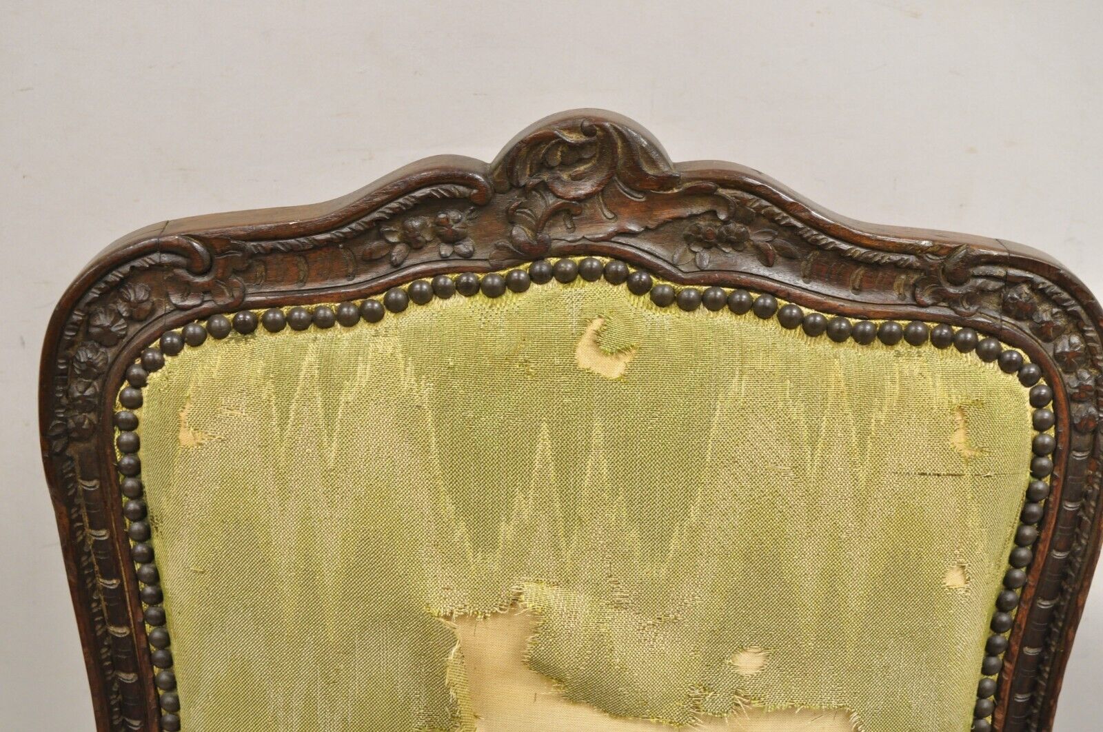 Antique French Baroque Louis XV Style Carved Walnut Upholstered Side Chair