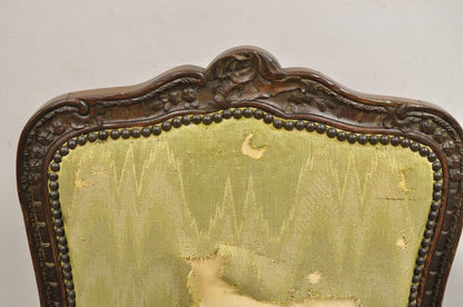 Antique French Baroque Louis XV Style Carved Walnut Upholstered Side Chair