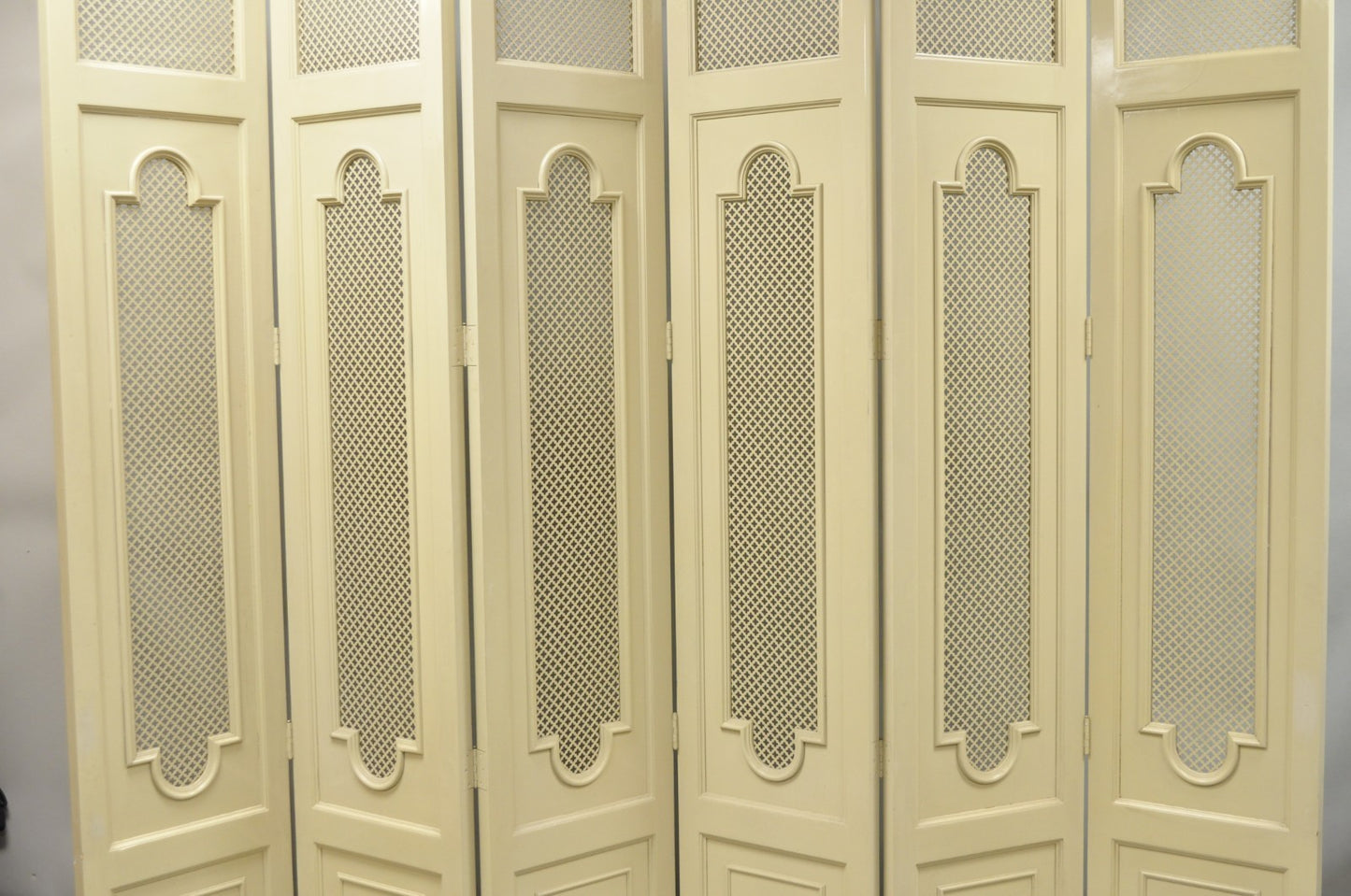 Vintage Lrg Hollywood Regency 92" Tall 6 Panel Bone Lacquer Room Divider Screen