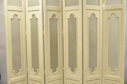 Vintage Lrg Hollywood Regency 92" Tall 6 Panel Bone Lacquer Room Divider Screen