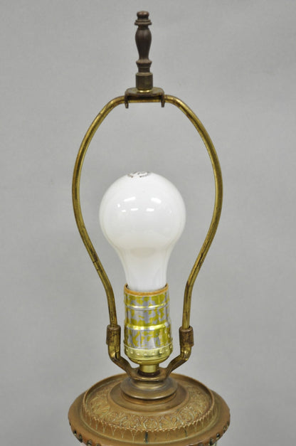 Art Nouveau Converted Oil Lamp Glass Cylinder Bird Painted Bronze Table Lamp