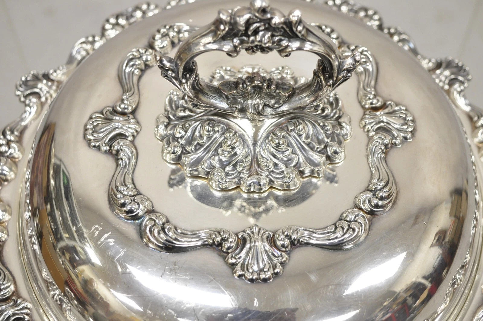 Vintage English Victorian Ornate Round Silver Plated Covered Serving Dish