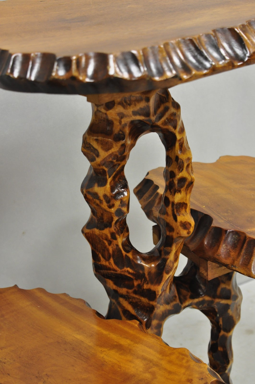 Vintage Mid Century Modern Live Edge 3 Tier Walnut Plant Stand Side Table