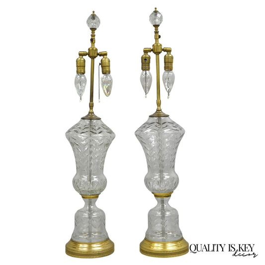 Vintage French Neoclassical Style Glass Urn Table Lamps Attr. Marbro - a Pair