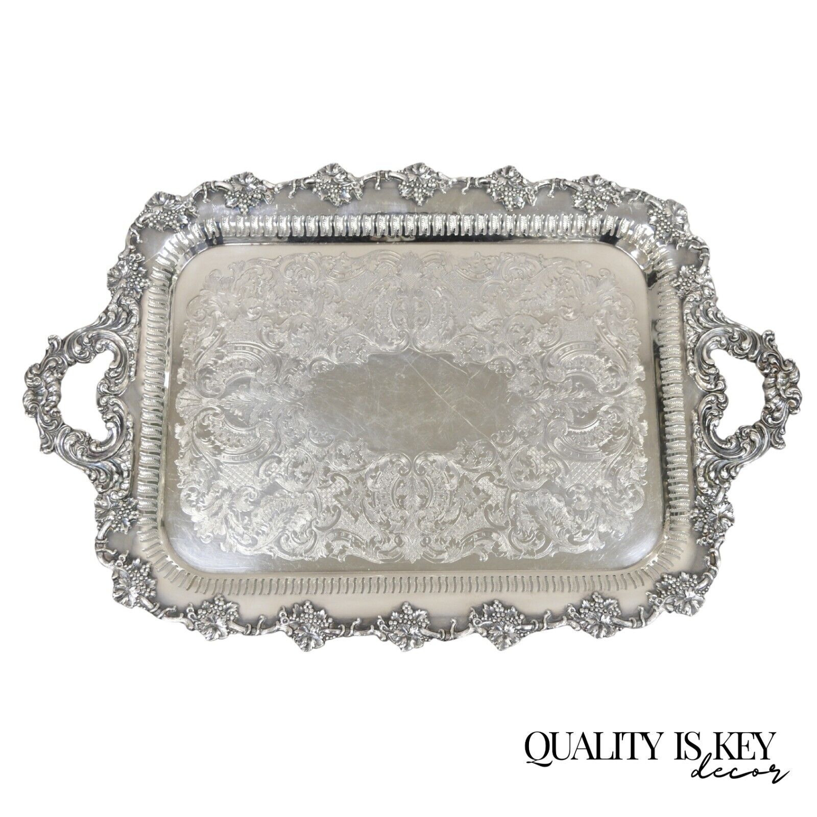 Antique Old English Repro 6589 Silver Plated Grapevine Serving Platter Tray