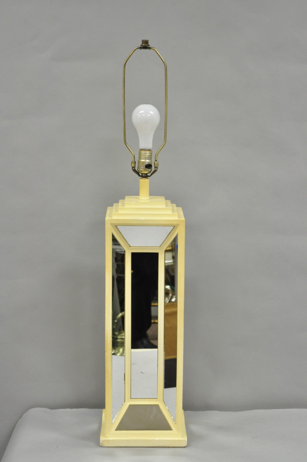 Vintage Blumberg Postmodern 1976 Mirrored Skyscraper Bone Lacquered Table Lamp