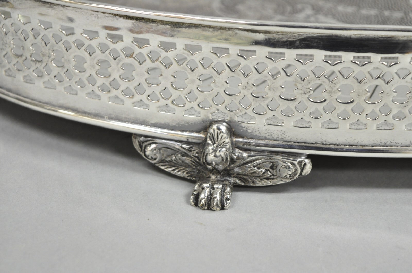Vintage English Edwardian Style Oval Silver Plated Raised Gallery 21" Bar Tray