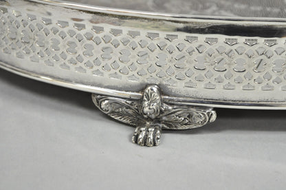 Vintage English Edwardian Style Oval Silver Plated Raised Gallery 21" Bar Tray