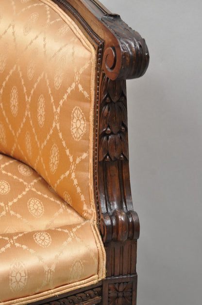 Antique French Victorian Louis XV Style Open Carved Walnut Loveseat Settee Sofa