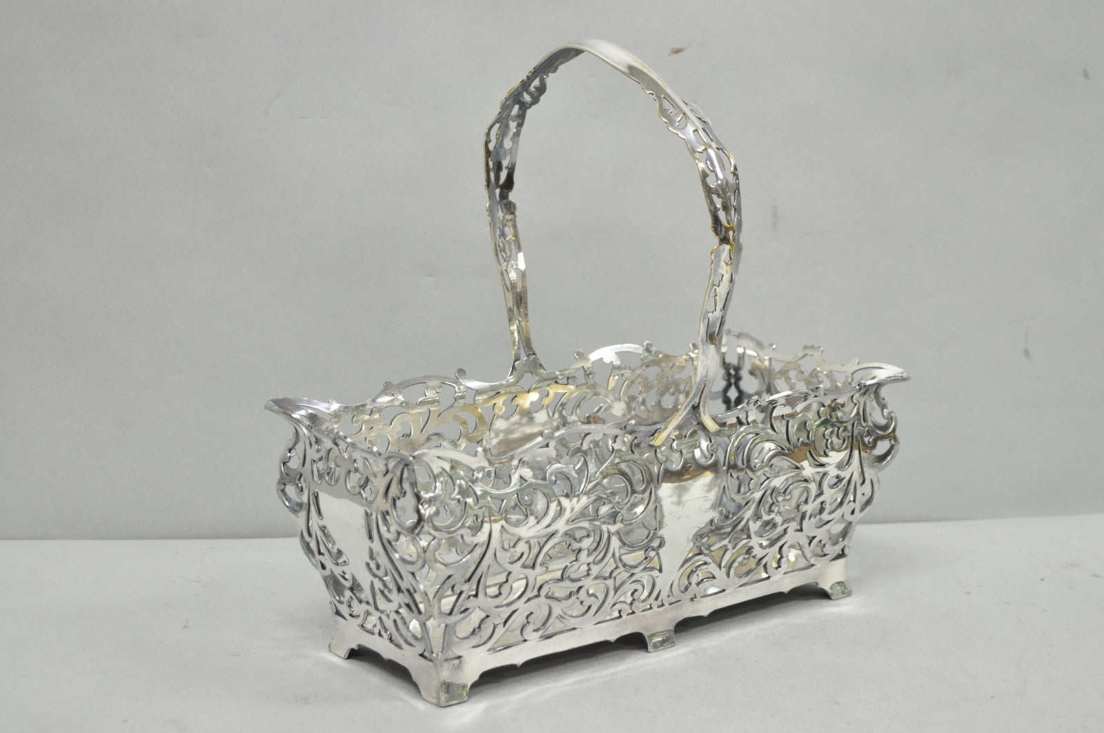 Antique Victorian Silver Plated Reticulated Scrollwork Bread Basket by Forbes