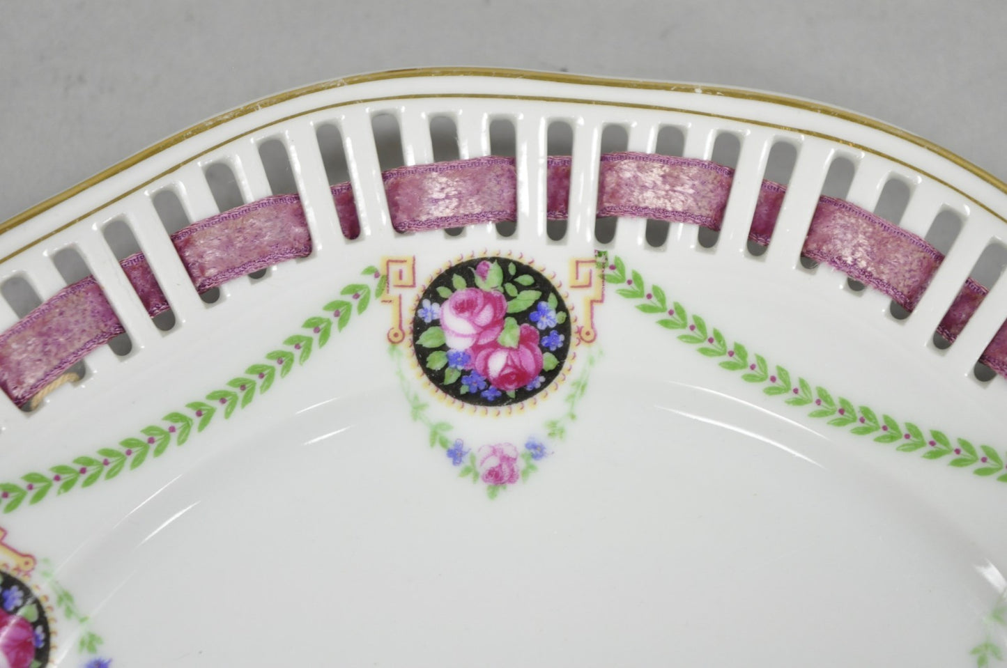 Schumann Bavaria Germany Victorian Reticulated Floral Roses 8.5" Plates  - 6 Pcs